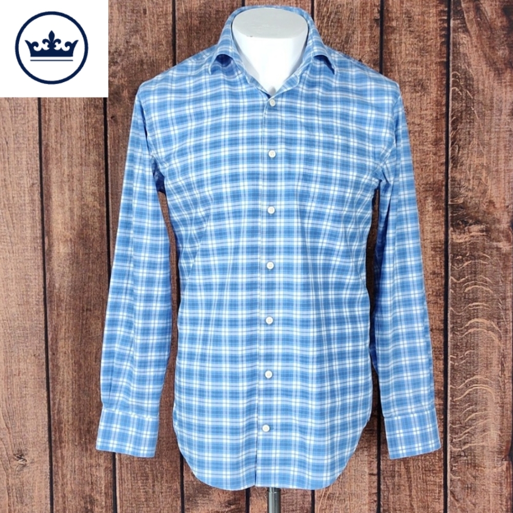 Peter Millar Crown Light Blue Plaid Stretch Dress or Casual Shirt